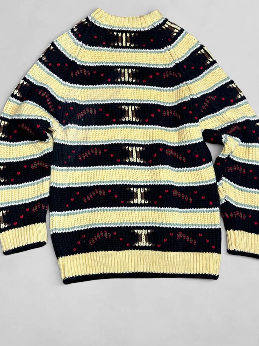 Vintage Made in Germany Black Cream Fair Isle Crewneck Sweater M